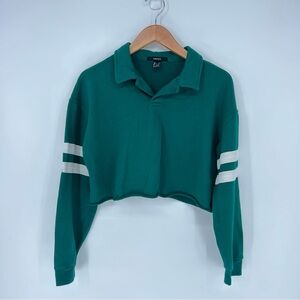 Forever 21 Teal Cropped Polo with White Stripes